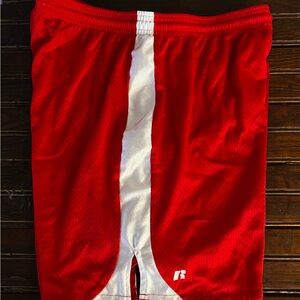 Russell Athletic Red Men's Athletic Shorts with White Center Panel